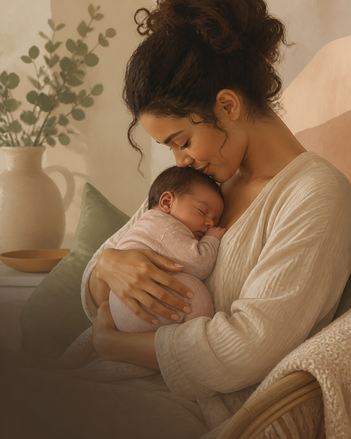 Ouder houdt een slapende pasgeboren baby liefdevol vast